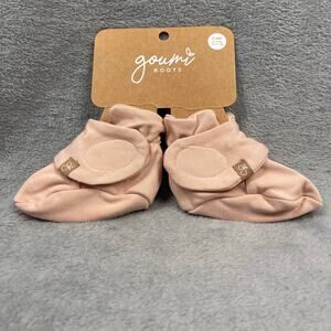 NWT Goumi Boots Infant 3-6M Stay On Baby Booties Pink Rose Bamboo Organic Cotton